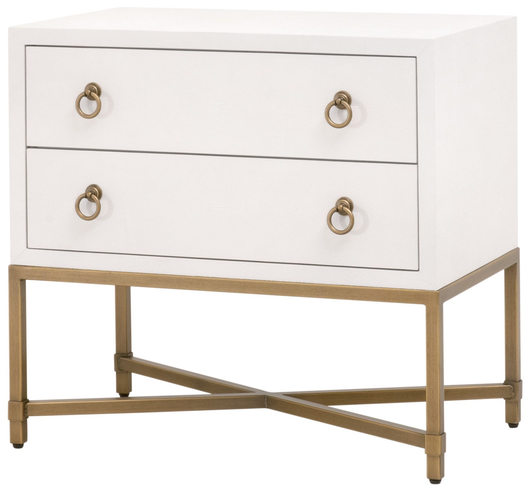 Image 3 Strand Shagreen 2-Drawer Nightstand, Pearl Shagreen, Brushed Gold more views