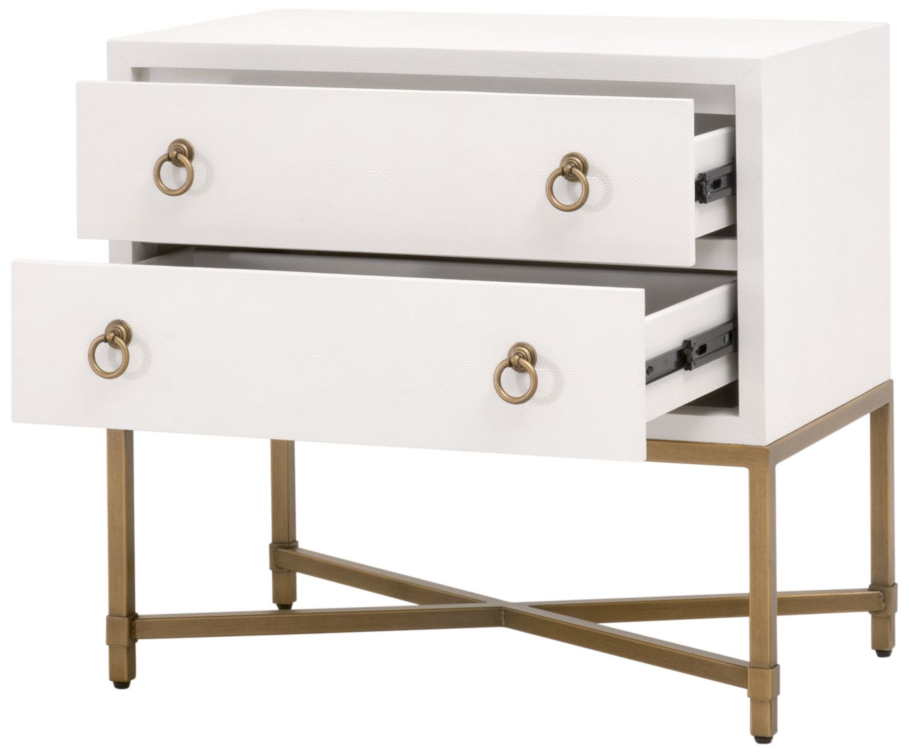 Image 4 Strand Shagreen 2-Drawer Nightstand, Pearl Shagreen, Brushed Gold more views
