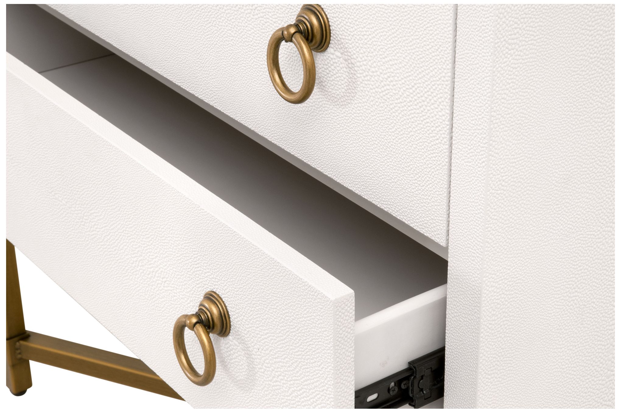 Image 6 Strand Shagreen 2-Drawer Nightstand, Pearl Shagreen, Brushed Gold more views