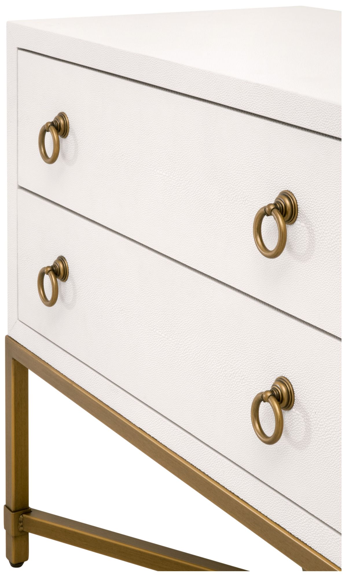 Image 7 Strand Shagreen 2-Drawer Nightstand, Pearl Shagreen, Brushed Gold more views
