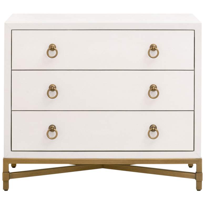 Image 1 Strand Shagreen 3-Drawer Nightstand, Pearl Shagreen, Brushed Gold