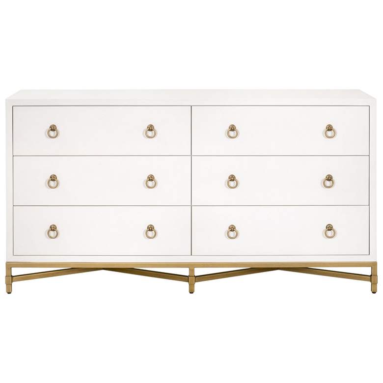 Image 1 Strand Shagreen 6-Drawer Double Dresser, Pearl Shagreen, Brushed Gold