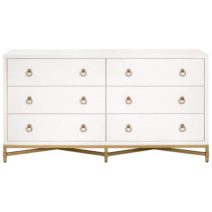 Strand Shagreen 6-Drawer Double Dresser, Pearl Shagreen, Brushed Gold - #0666E | Lamps Plus Strand Shagreen 6-Drawer Double Dresser, Pearl Shagreen, Brushed Gold - #0666E | Lamps Plus
