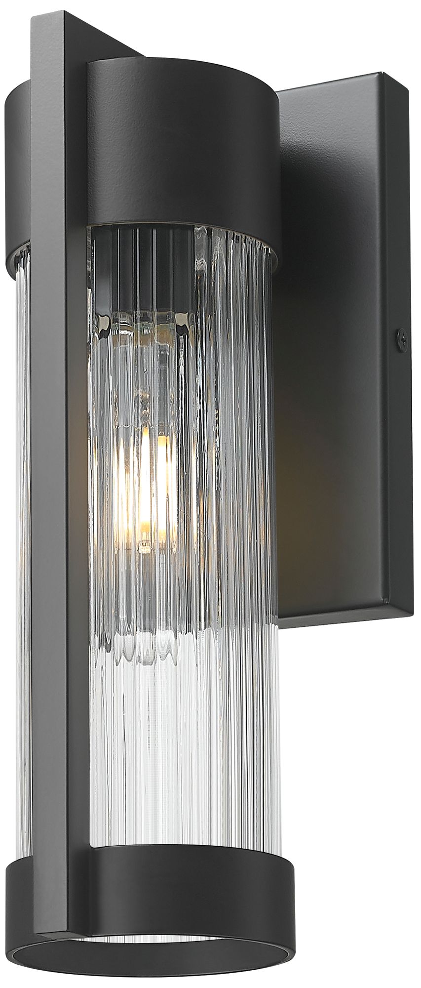 Stratford 10" Matte Black Coastal Outdoor Sconce With Striped Clear Glass