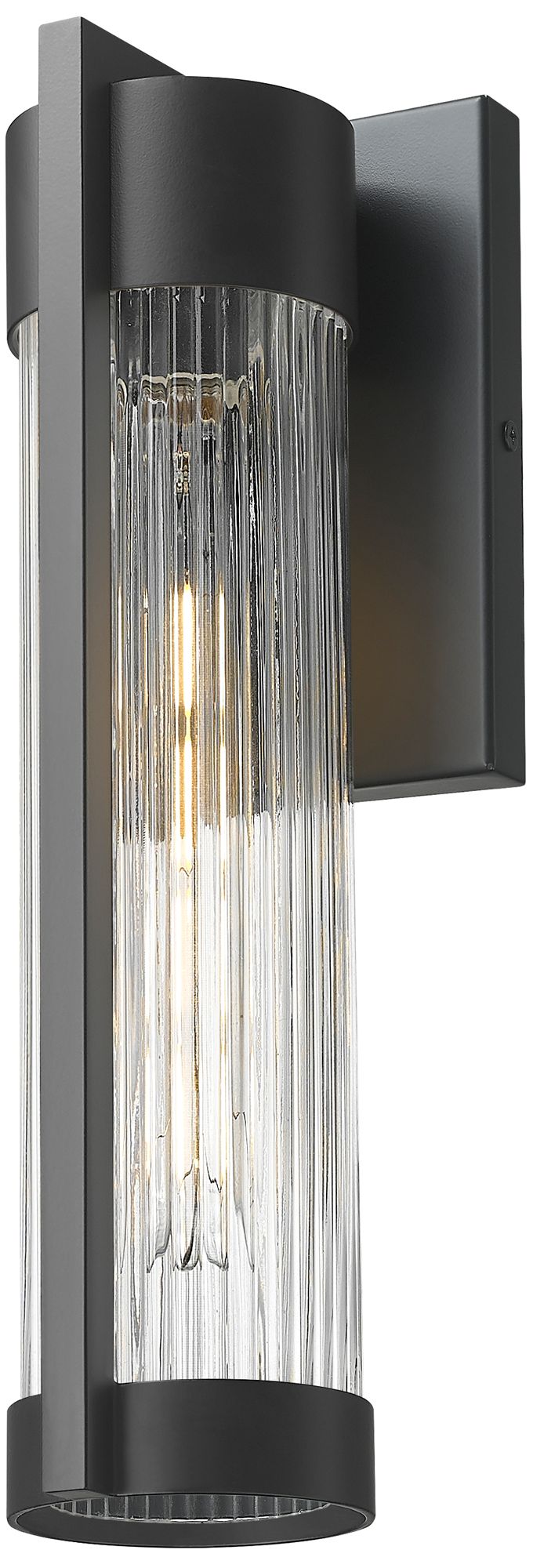 Stratford 13" Matte Black Coastal Outdoor Sconce With Striped Clear Glass