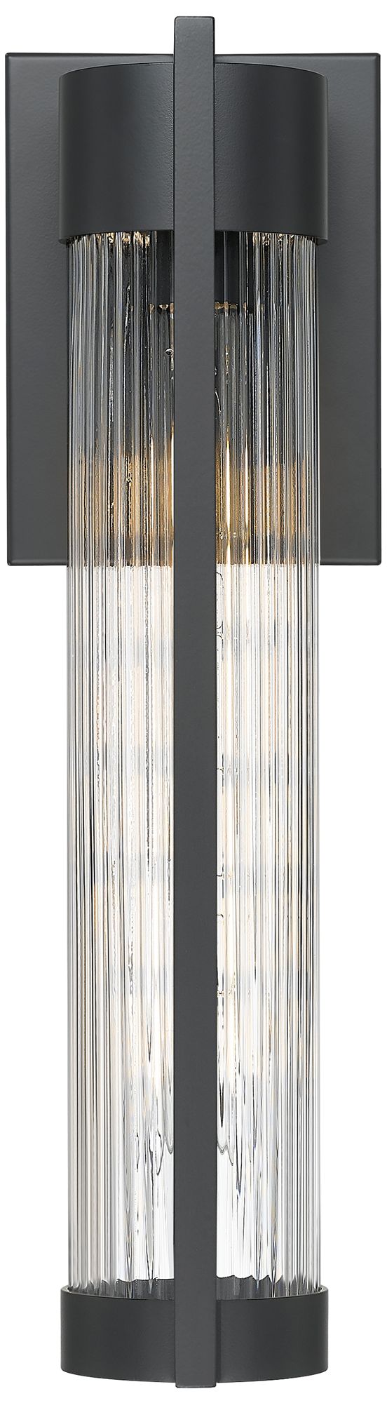 Image 2 Stratford 16" Matte Black Coastal Outdoor Sconce With Striped Clear Glass more views