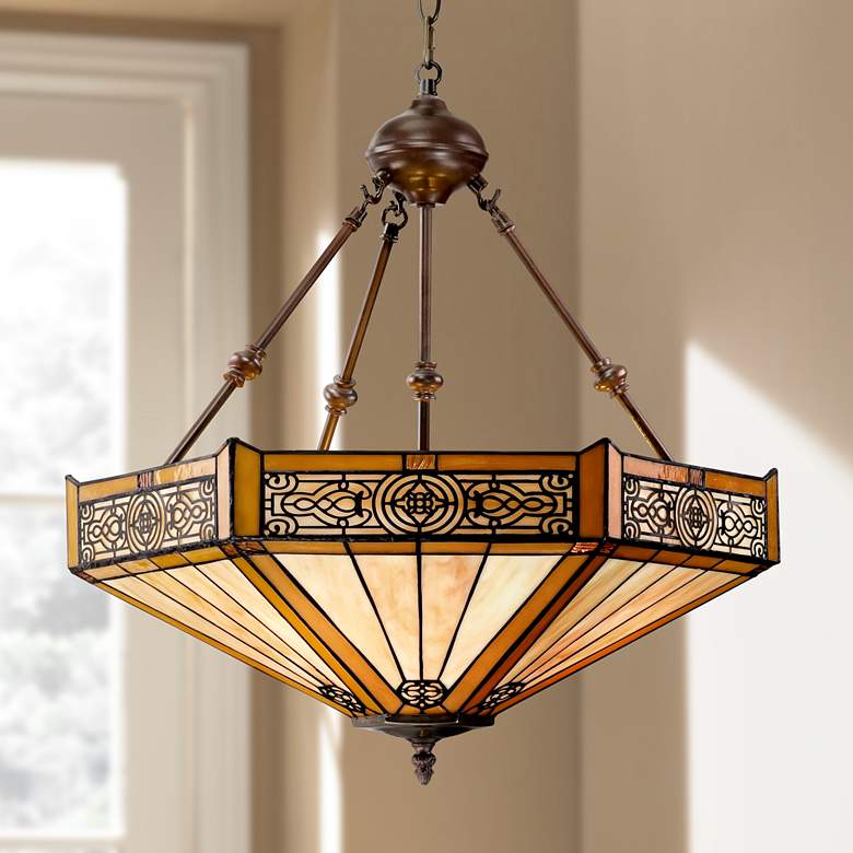 Stratford 20 3/4&quot; Wide 3-Light Mission Tiffany-Style Pendant