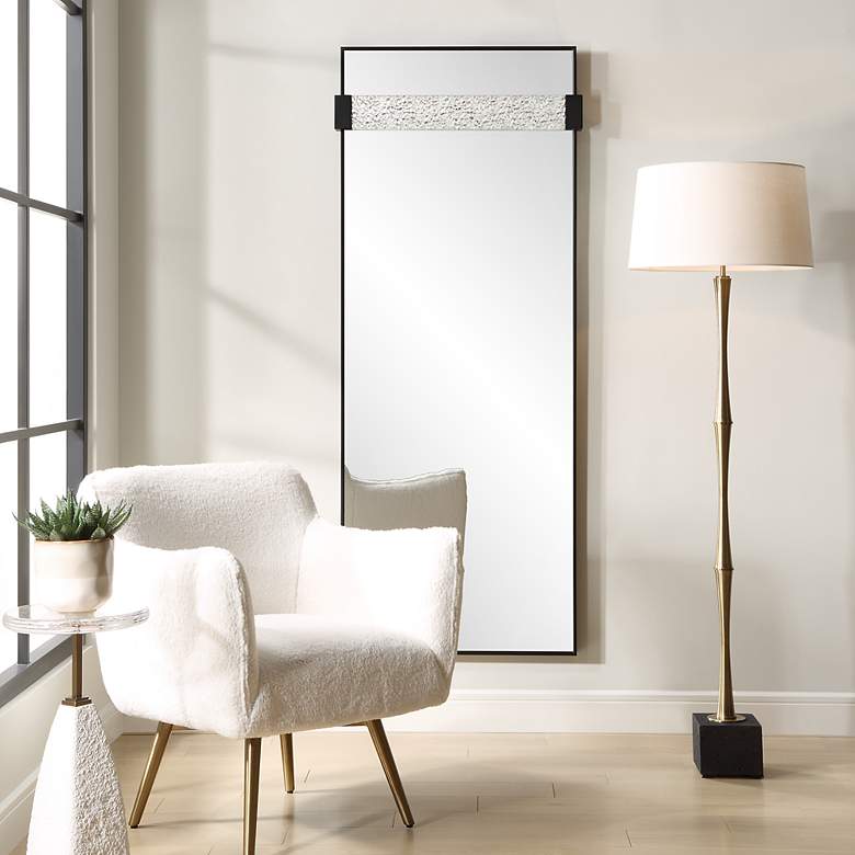 Image 1 Stratton 29 3/8" x 72" Satin Black Iron Framed Wall Mirror