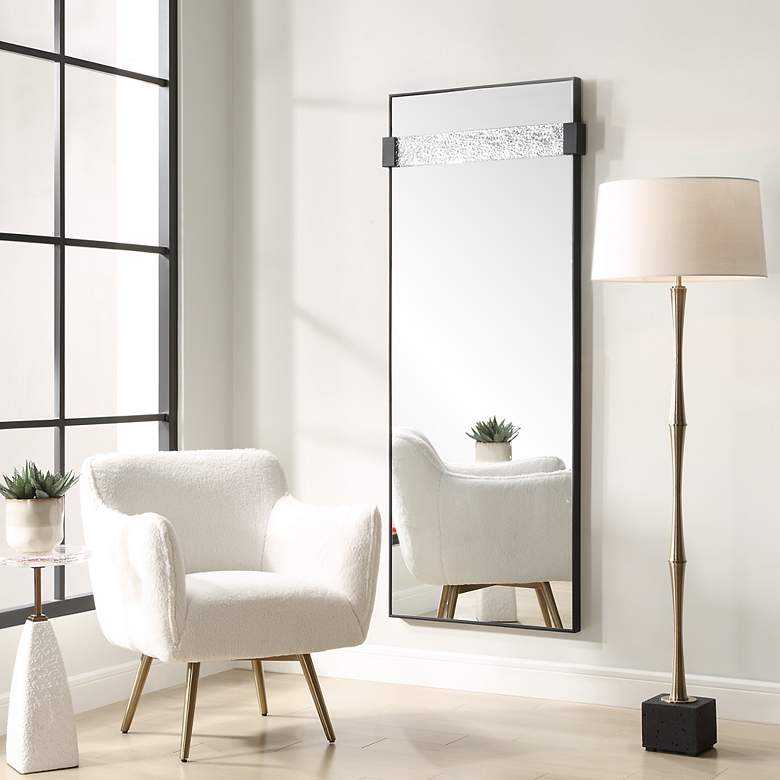 Image 3 Stratton 29 3/8" x 72" Satin Black Iron Framed Wall Mirror more views