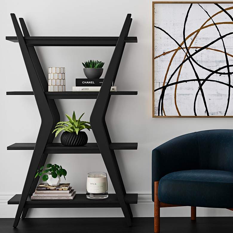 Image 1 Stratton 66" High Matte Black 4-Shelf Etagere