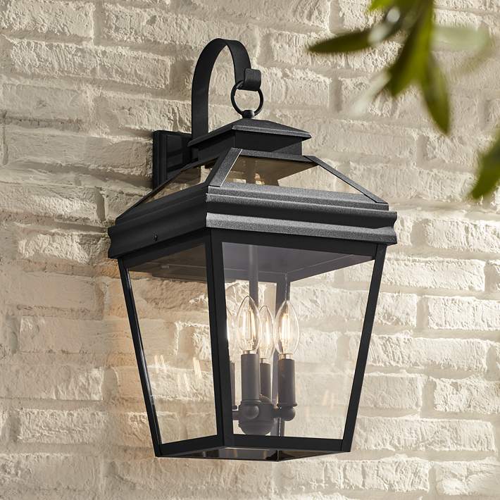 John Timberland Stratton Street Traditional Outdoor Wall Light Fixture Textured Black Lantern 22 Clear Glass for Exterior House Porch Patio Outside