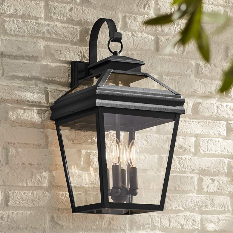 Image 1 Stratton Street 22 inch High Black Outdoor Lantern Wall Light
