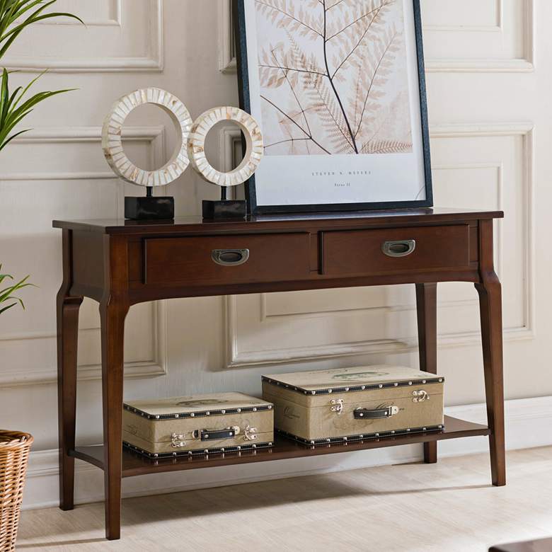 Image 1 Stratus 48" Wide Heartwood Cherry Wood 2-Drawer Traditional Sofa Table