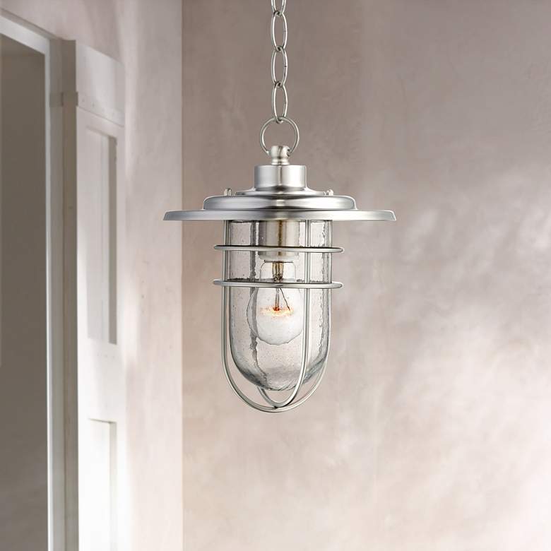 Image 1 Stratus Collection 10 1/2 inch High Nickel Outdoor Hanging Light