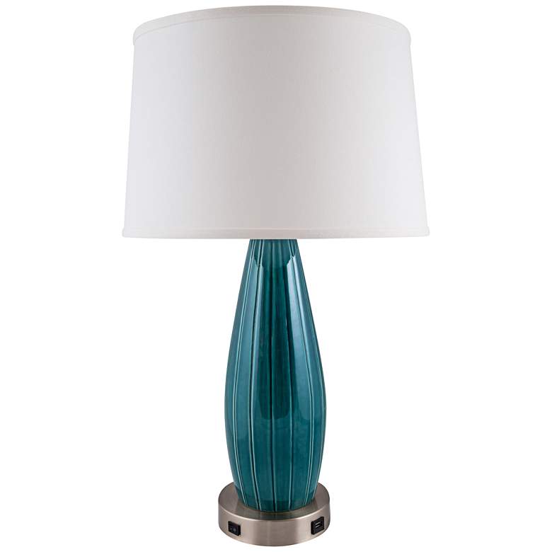 Image 2 Stream Line 27 1/2" Turquoise Blue Ceramic Table Lamp with USB