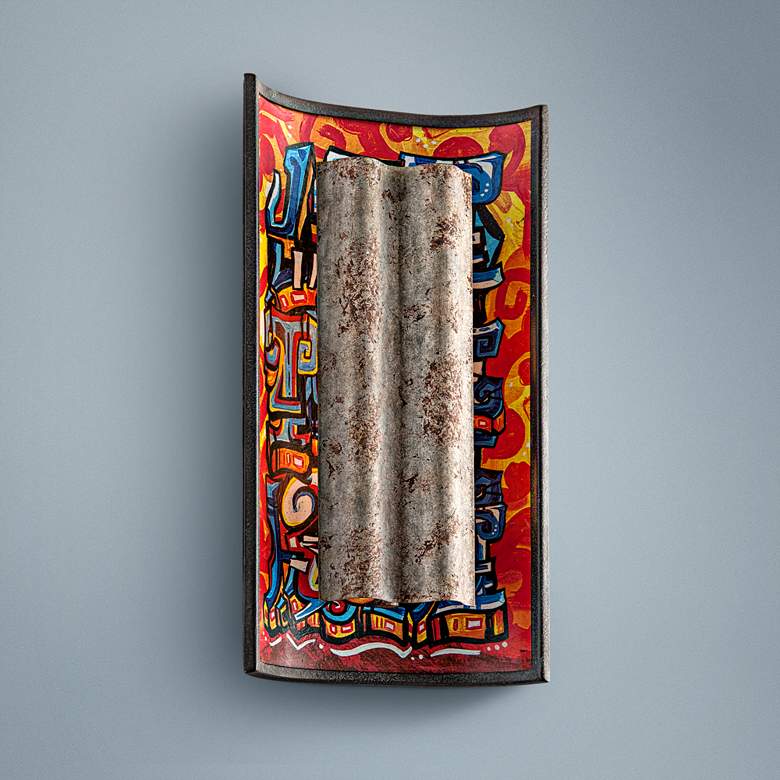 Image 1 Street Art 15"H Graffiti Galvanized 2-Light Wall Sconce