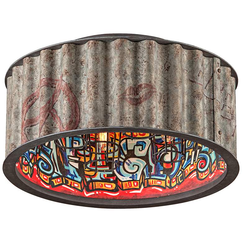 Image 1 Street Art 18"W Graffiti Galvanized 4-Light Ceiling Light