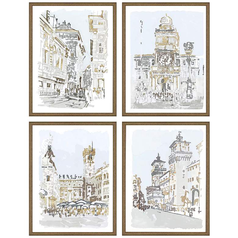 Image 2 Street Scenes 25" High 4-Piece Framed Giclee Wall Art Set