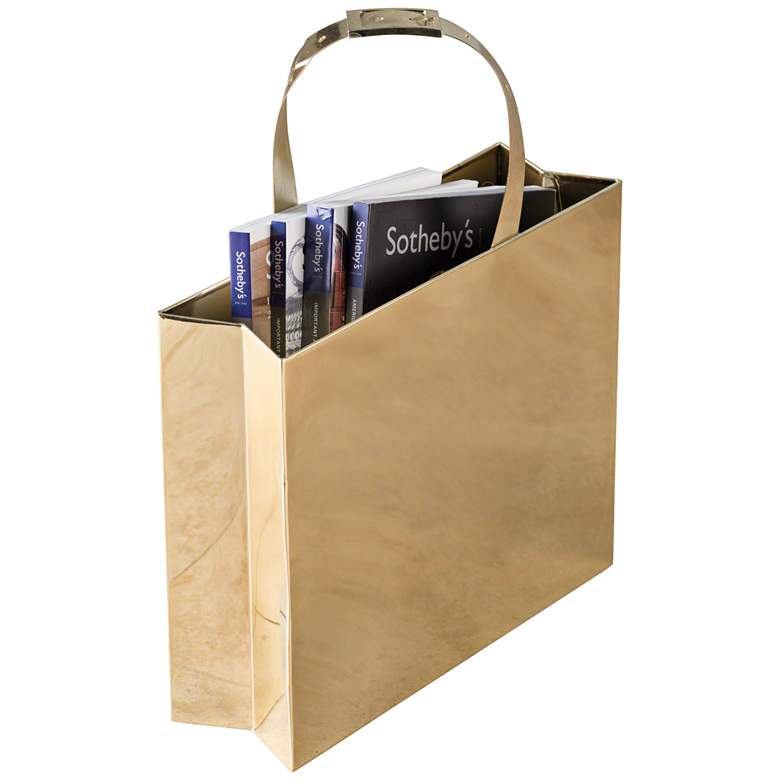 Image 1 Stremler 14" Wide Brass Finish Magazine Caddy