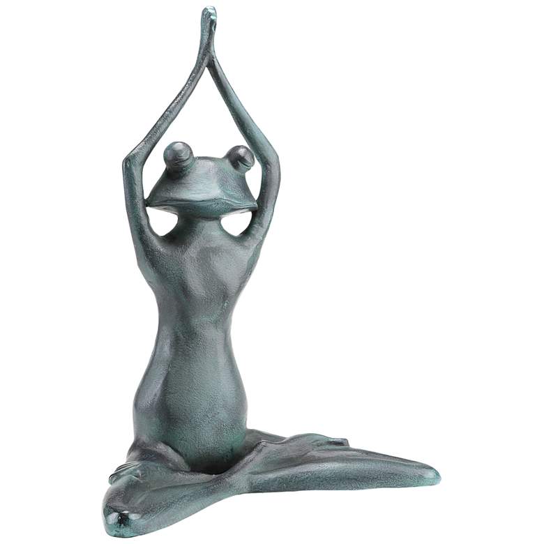Image 1 Stretching Yoga Frog 15 1/2"H Verdigris Metal Garden Statue