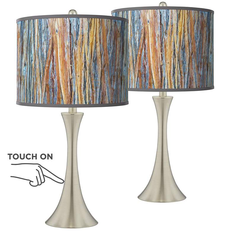 Image 1 Striking Bark Trish Brushed Nickel Touch Table Lamps Set of 2