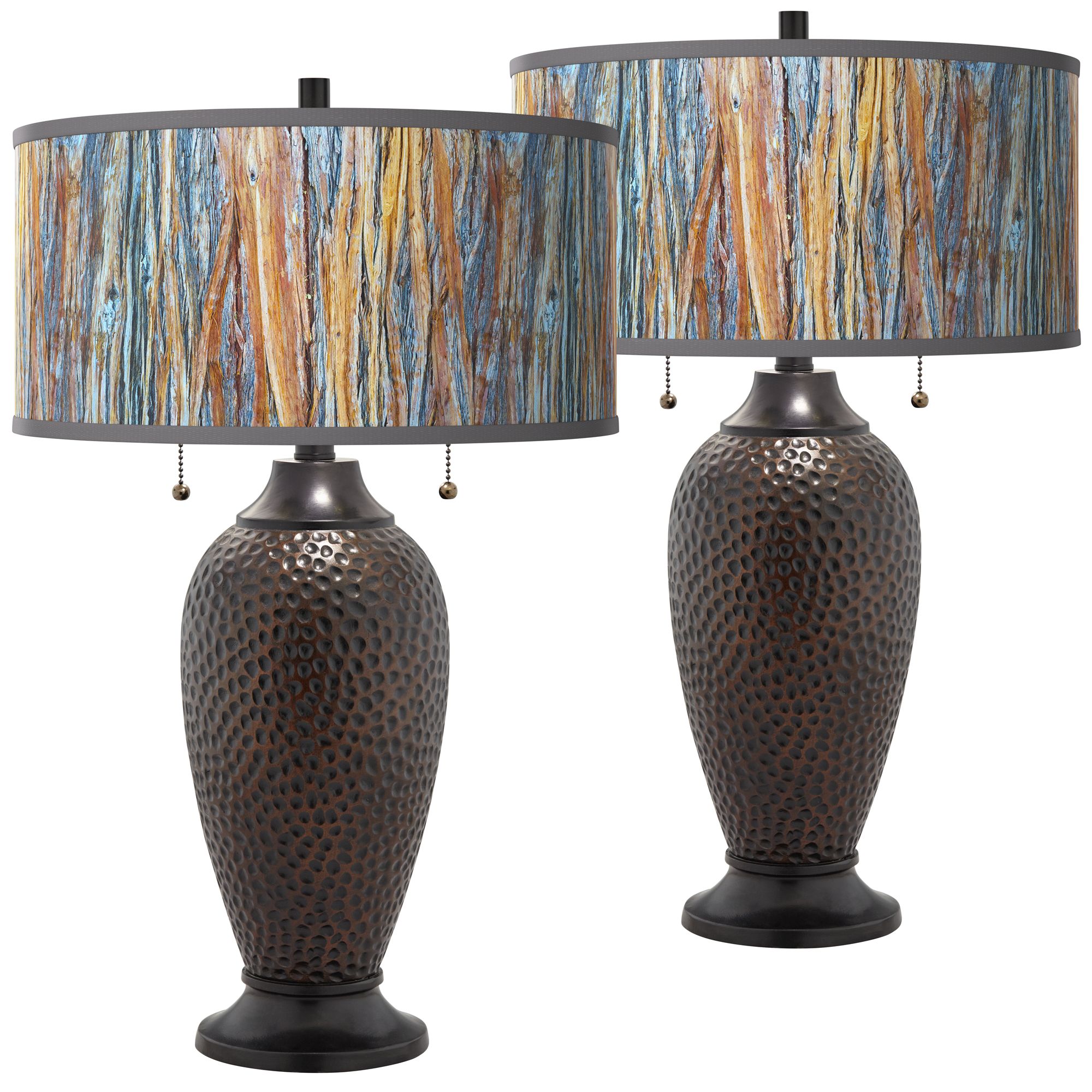 Interweave Patina Zoey Hammered Bronze Table Lamps Set of 2 843C0