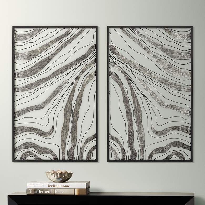 Image 1 Striped Symmetry 32 inch High Metal Wall Art Set of 2