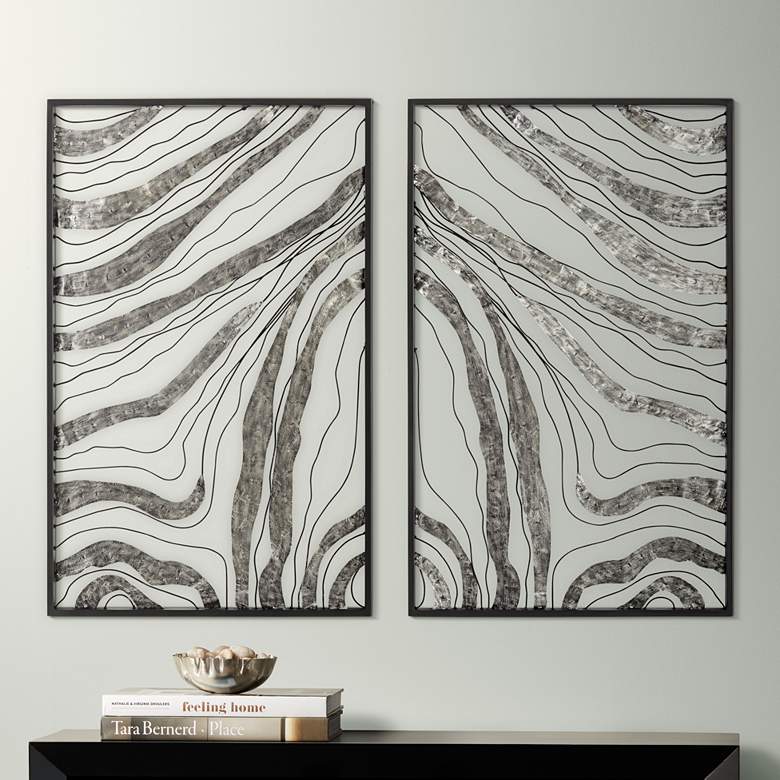 Image 1 Striped Symmetry 32" High Metal Wall Art Set of 2