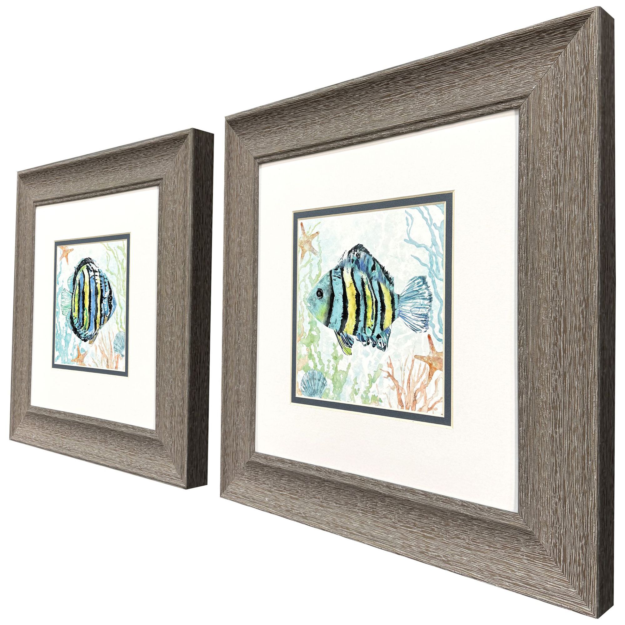 Image 2 Striped Tropical Fish 13"W x 13"H Framed Art Set of 2 more views