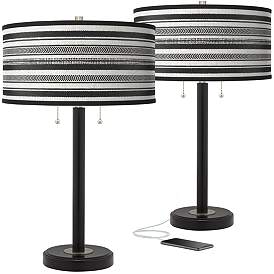 Image1 of Stripes Noir Arturo Black Bronze USB Table Lamps Set of 2