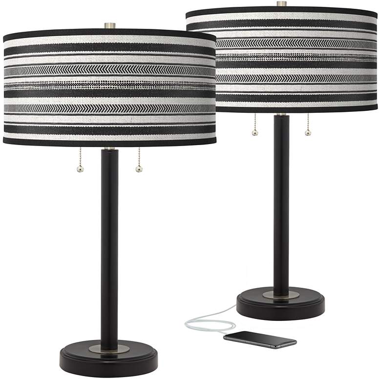 Image 1 Stripes Noir Arturo Black Bronze USB Table Lamps Set of 2