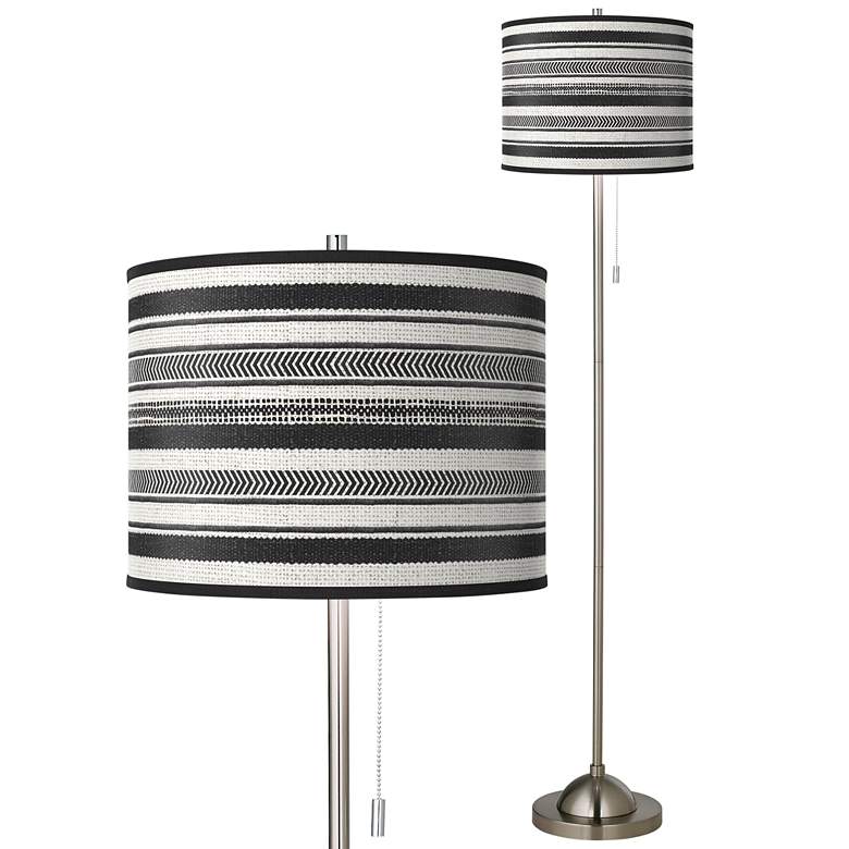 Image 1 Stripes Noir Brushed Nickel Pull Chain Floor Lamp