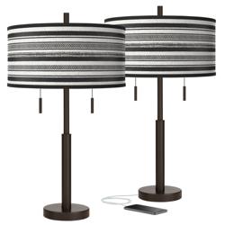 Stripes Noir Robbie Bronze USB Table Lamps Set of 2
