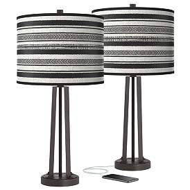 Image1 of Stripes Noir Susan Dark Bronze USB Table Lamps Set of 2