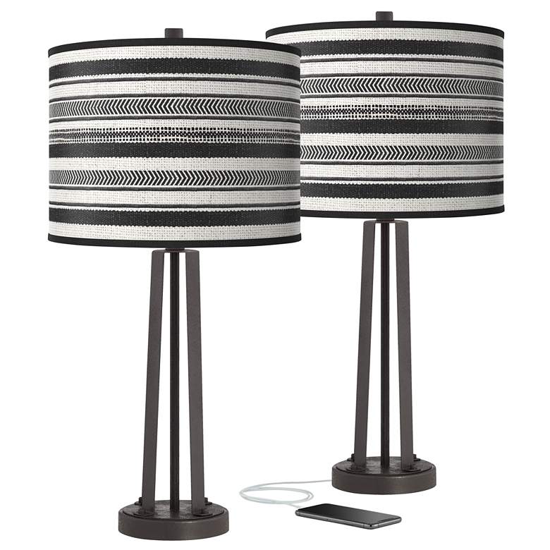 Image 1 Stripes Noir Susan Dark Bronze USB Table Lamps Set of 2