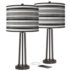 Stripes Noir Susan Dark Bronze USB Table Lamps Set of 2