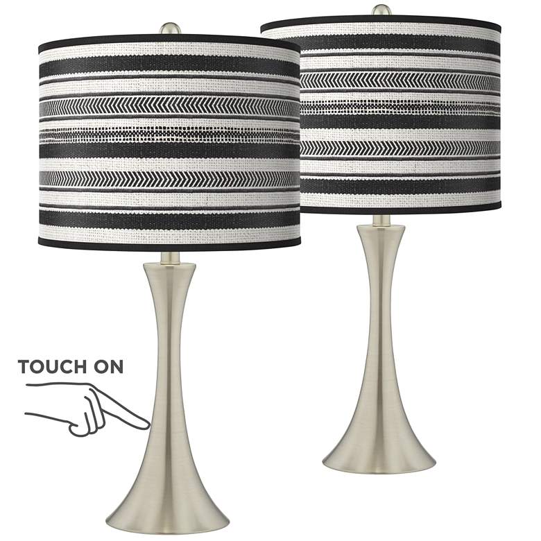 Image 1 Stripes Noir Trish Brushed Nickel Touch Table Lamps Set of 2