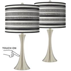 Stripes Noir Trish Brushed Nickel Touch Table Lamps Set of 2