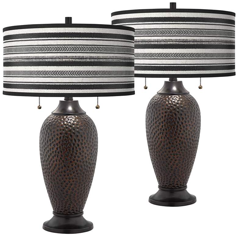 Image 1 Stripes Noir Zoey Hammered Oil-Rubbed Bronze Table Lamp Set of 2