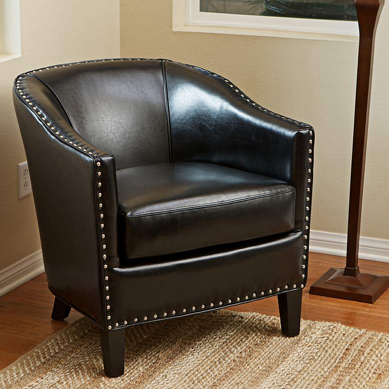Image 1 Studded Black Bonded Leather Club Chair