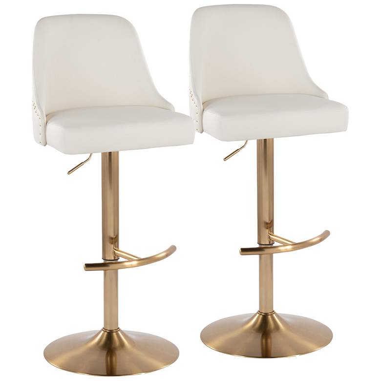 Image 2 Studded Marcel Barstool Gold Metal White PU by LumiSource Pair
