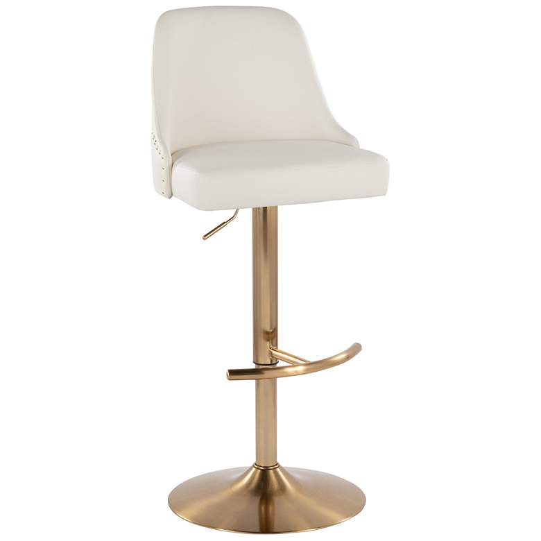 Image 3 Studded Marcel Barstool Gold Metal White PU by LumiSource Pair more views