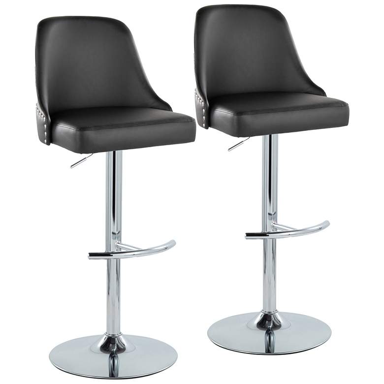 Image 2 Studded Marcel Black Adjustable Swivel Bar Stools Set of 2