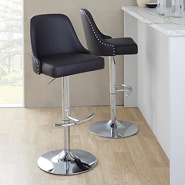 Studded Marcel Black Adjustable Swivel Bar Stools Set of 2