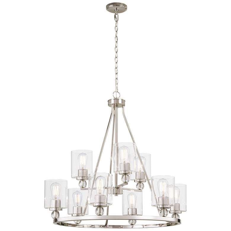 Image 1 Studio 5 32" Wide Polished Nickel 9-Light 2-Tier Chandelier