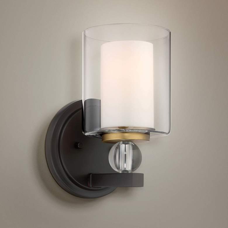 Image 1 Studio 5 9 1/2" High Bronze and Natural Brush Wall Sconce