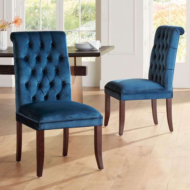 Image 2 Studio 55 Dillan 21 1/2" Wide Blue Tufted Dining Chairs Set of 2
