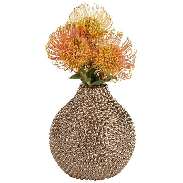 Image 5 Studio 55D 8" High Glossy Brass Textured Ceramic Vase more views