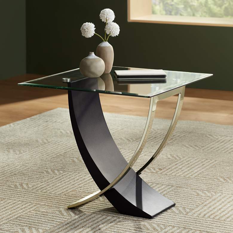 Image 1 Studio 55D Airfoil 24" Wide Modern Black and Gold Glass End Table