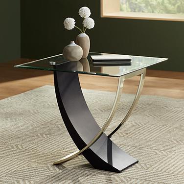 Studio 55D Airfoil 24" Wide Modern Black and Gold Glass End Table
